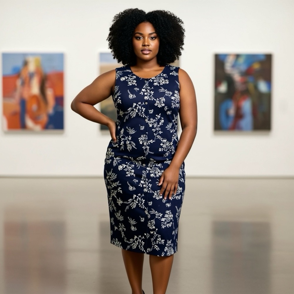 Northern Isles Navy Floral Sleeveless Midi Dress